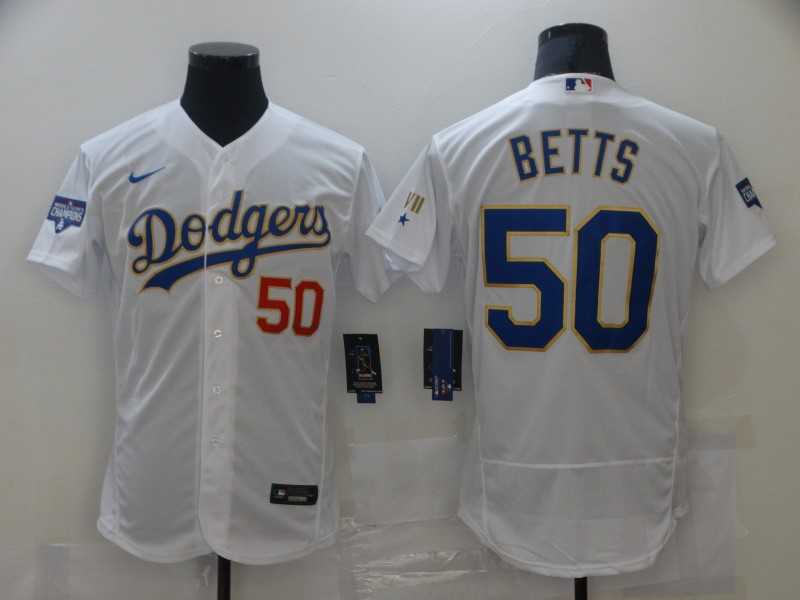 Dodgers 50 Mookie Betts White Nike 2021 Gold Program Flexbase Jersey,We sell and wholesale Dodgers 50 Mookie Betts White Nike 2021 Gold Program Flexbase Jersey on line form chian!
